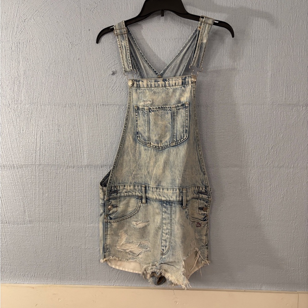 American Eagle Outfitters Light Blue Denim Overalls Bibs Distressed SZ Med